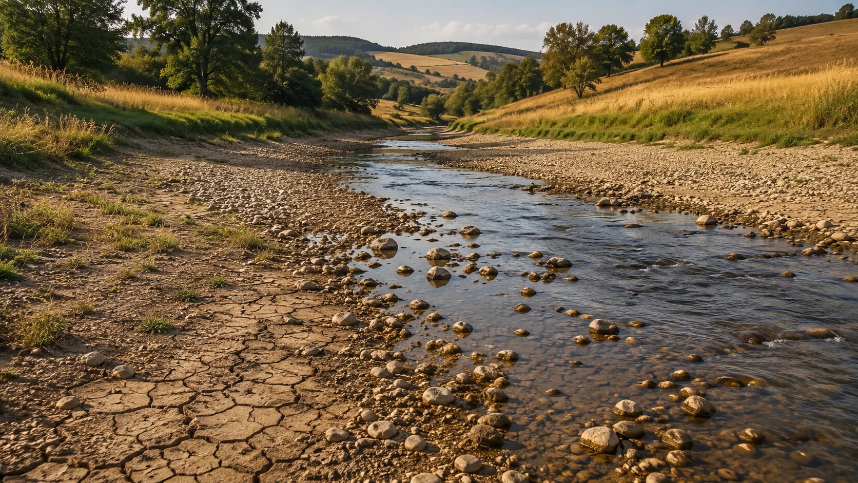 Ausgetrocknetes Bachbett in Sachsen bei anhaltender Trockenheit